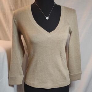 J.Crew Tan Cotton V-Neck Lightweight Sweater Top Size S